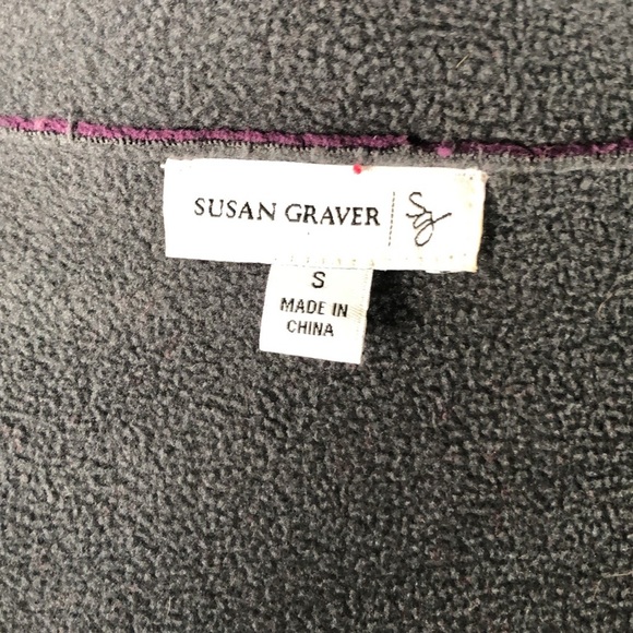 Susan Graver Fleece Purple Gray Long Button Up Coat Color. Block Trench Coat - Picture 2 of 16